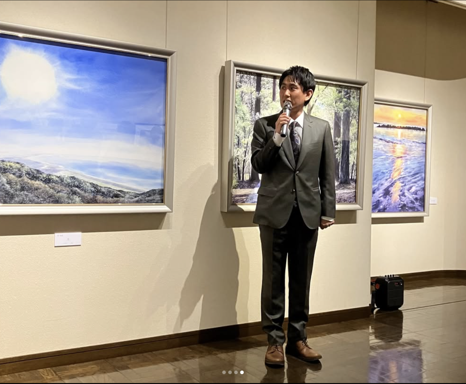 【真作】絵画　市村一　油彩3号　レイクルイーズ　雪峰と碧湖の風景　B71 弥彦の丘美術館 「東富有・有達 父子展」開催のお知らせ、及び教室展の
